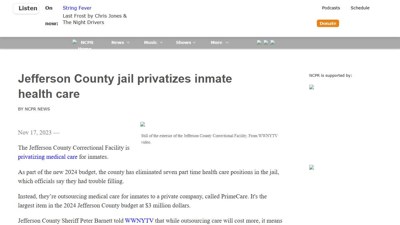 Jefferson County jail privatizes inmate health care NCPR News